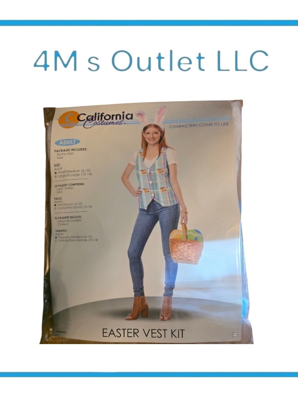 California Costumes Pastel Plaid Easter Vest with Bunny Ears
